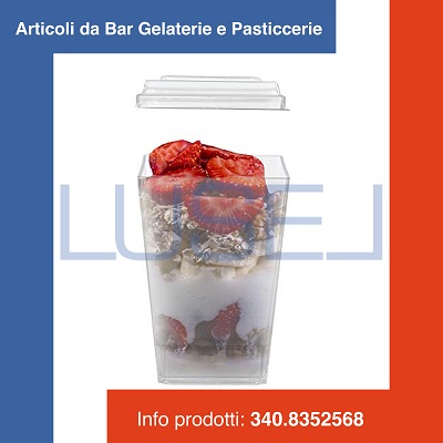 z1 PZ 50 MONOPORZIONE ALTA CUBO CC 160 IN PLASTICA TRASPARENTE ELEGANTE IDEALE PER DOLCI MACEDONIA SEMIFREDDI + COPERCHI